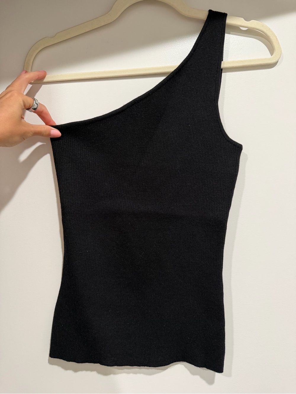 Black One-Shoulder Knit Top